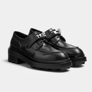 2023 Spinrg Autumn Black Leather Women Loafers Lace Up Flat Shoes Women Silver Buckle Round Toe Women Flats Casual Shoes Woman