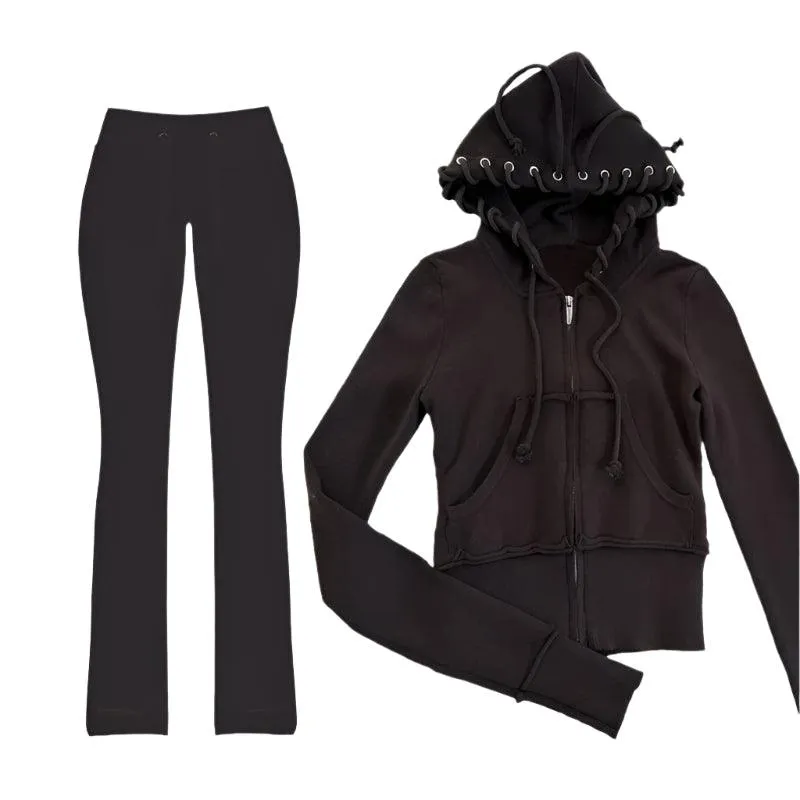 Aesthetic Grey Punk-Inspired Fall/Winter Outfit – Y2K Zipper Jacket   Straight Trousers