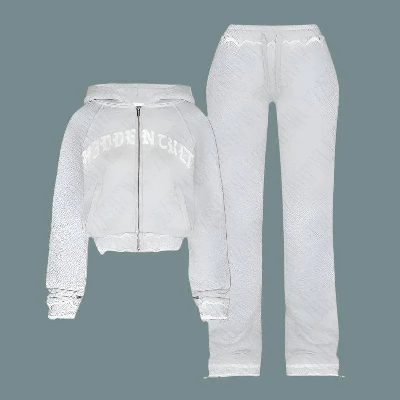 Aesthetic Grey Punk-Inspired Fall/Winter Outfit – Y2K Zipper Jacket   Straight Trousers