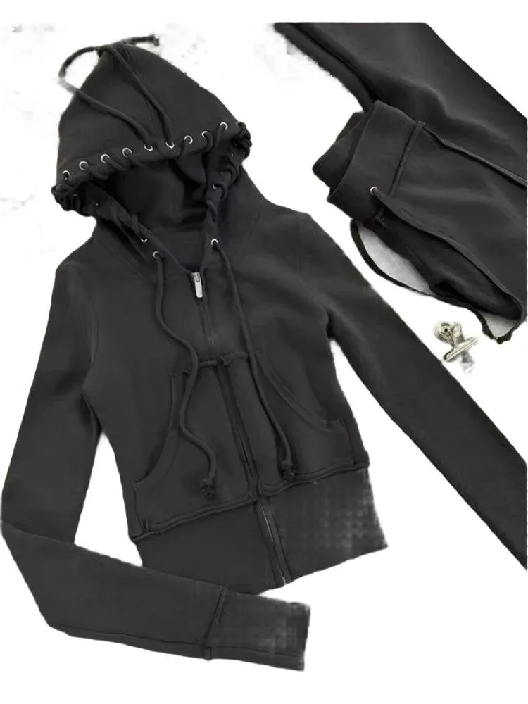 Aesthetic Grey Punk-Inspired Fall/Winter Outfit – Y2K Zipper Jacket   Straight Trousers