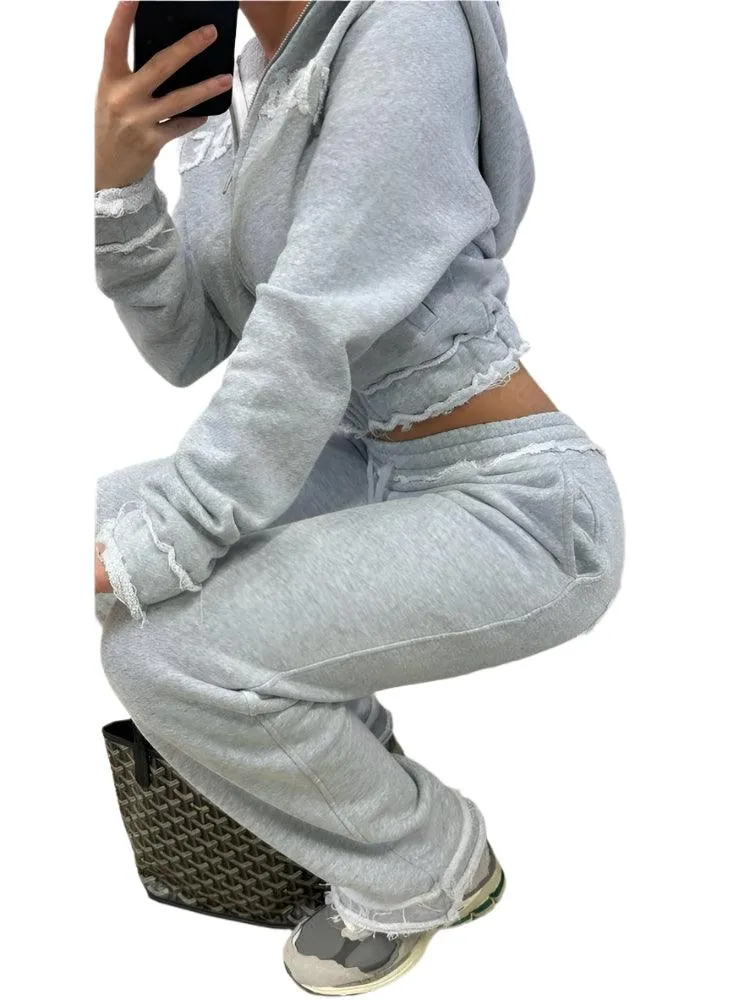 Aesthetic Grey Punk-Inspired Fall/Winter Outfit – Y2K Zipper Jacket   Straight Trousers