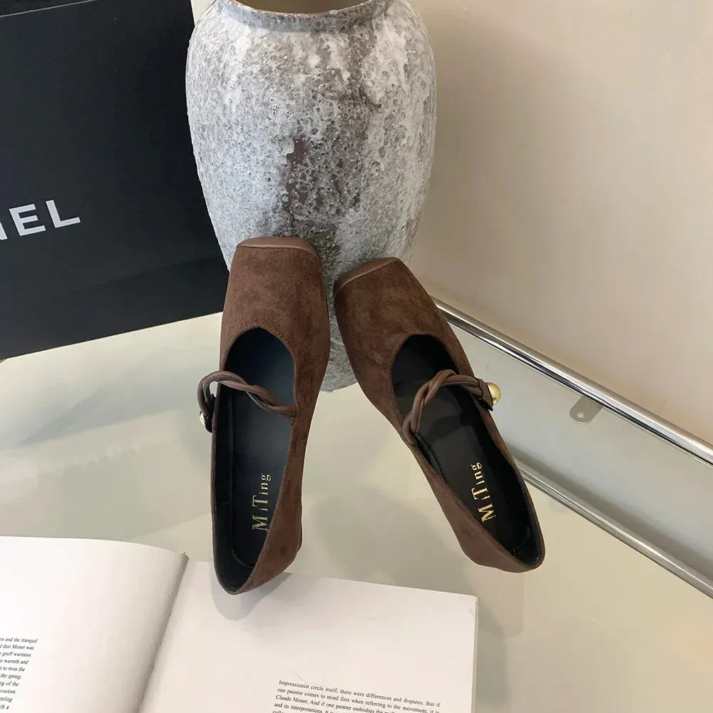 binfenxie  -  Square Toe Women Flats Loafers 2024 New Arrivals Dance Shoes Black Brown Green Belt Buckle Casual Mules Shoes Woman Size 35-39