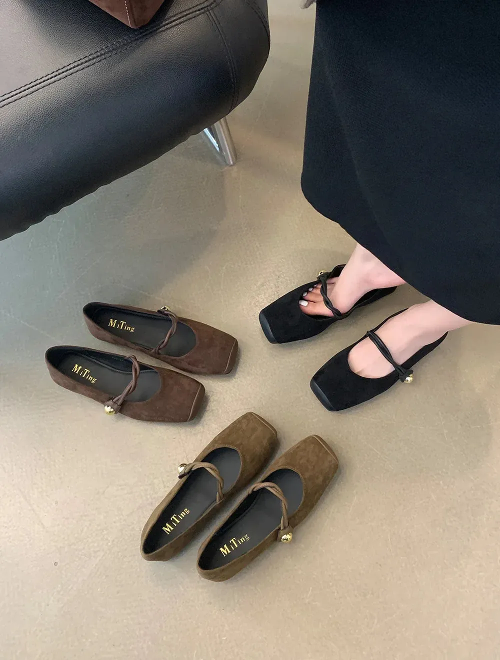 binfenxie  -  Square Toe Women Flats Loafers 2024 New Arrivals Dance Shoes Black Brown Green Belt Buckle Casual Mules Shoes Woman Size 35-39