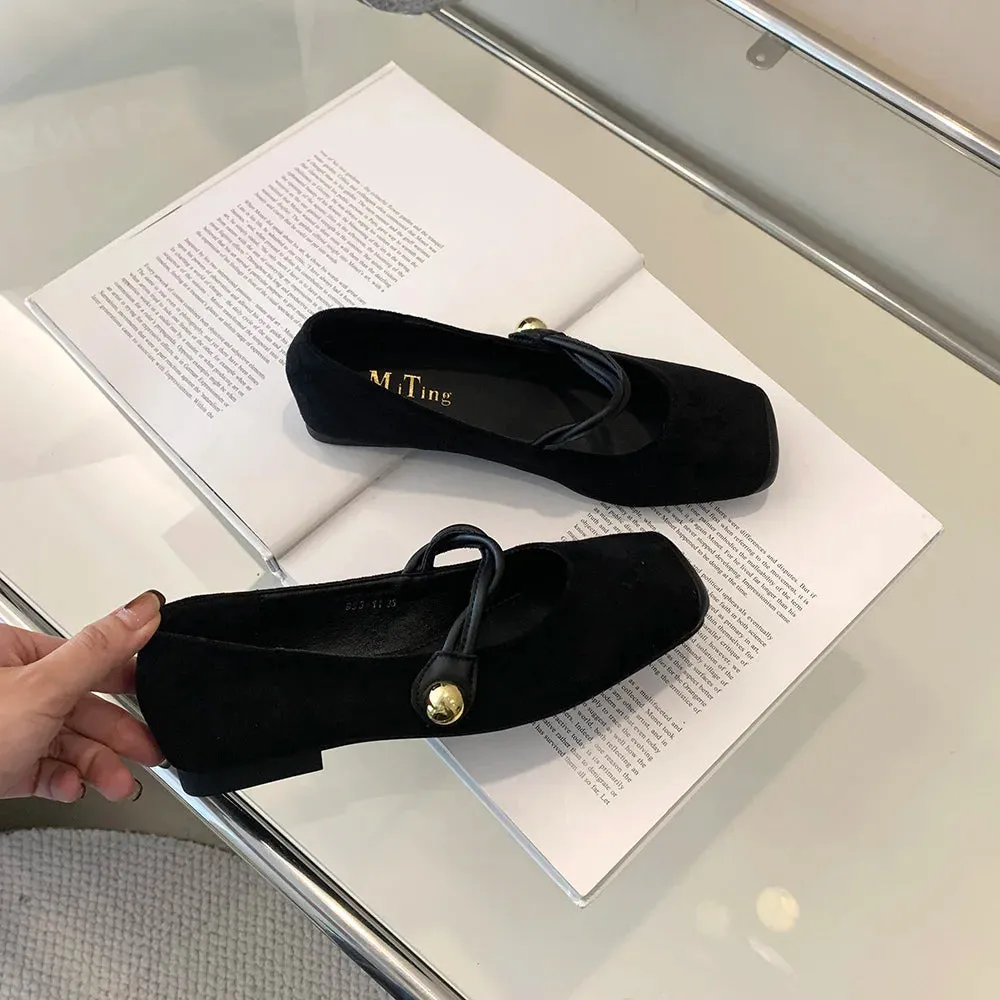 binfenxie  -  Square Toe Women Flats Loafers 2024 New Arrivals Dance Shoes Black Brown Green Belt Buckle Casual Mules Shoes Woman Size 35-39