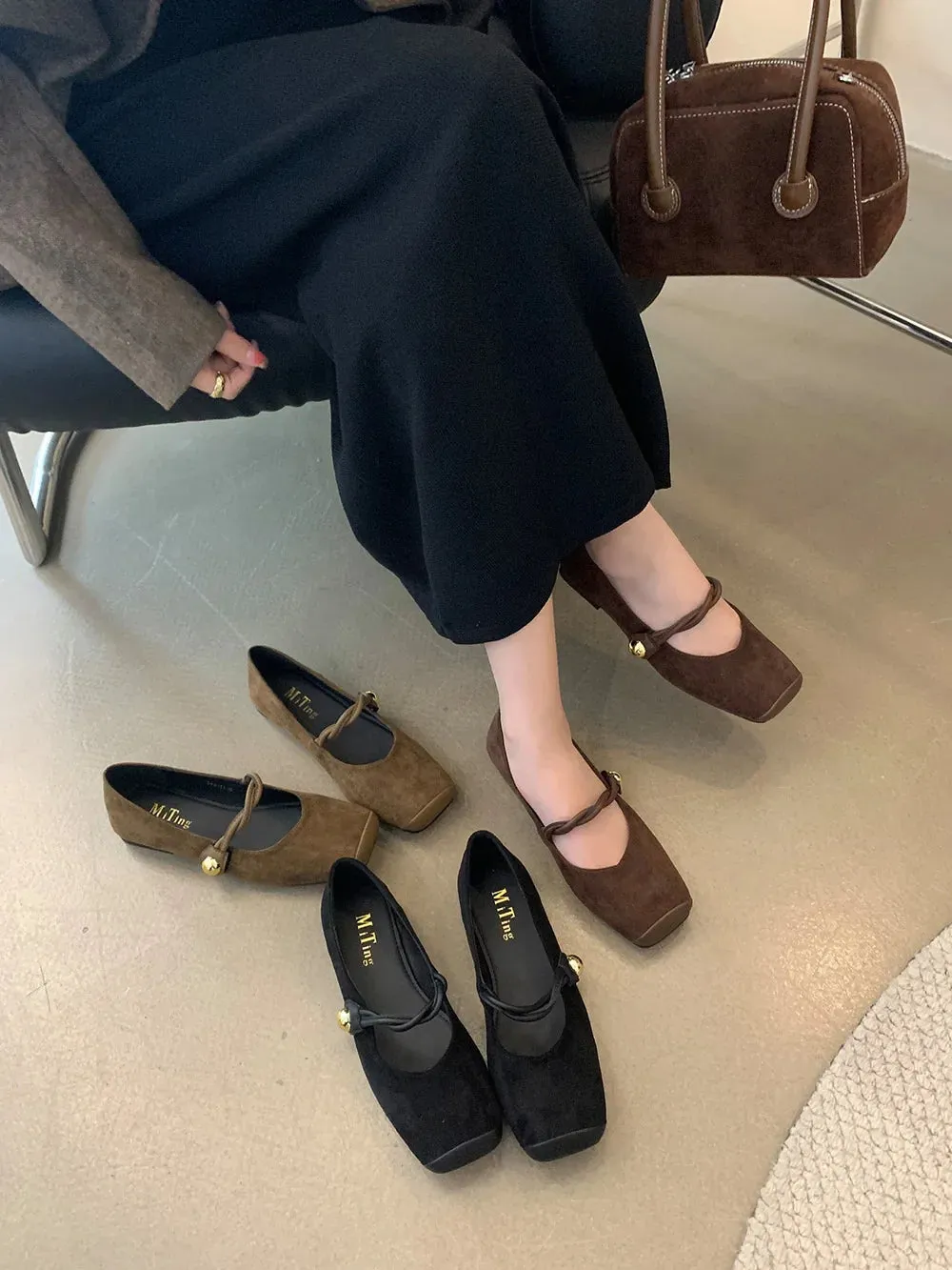 binfenxie  -  Square Toe Women Flats Loafers 2024 New Arrivals Dance Shoes Black Brown Green Belt Buckle Casual Mules Shoes Woman Size 35-39