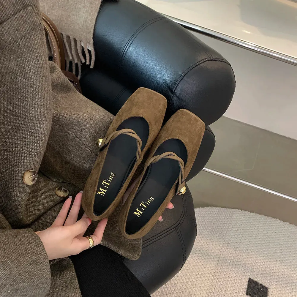 binfenxie  -  Square Toe Women Flats Loafers 2024 New Arrivals Dance Shoes Black Brown Green Belt Buckle Casual Mules Shoes Woman Size 35-39
