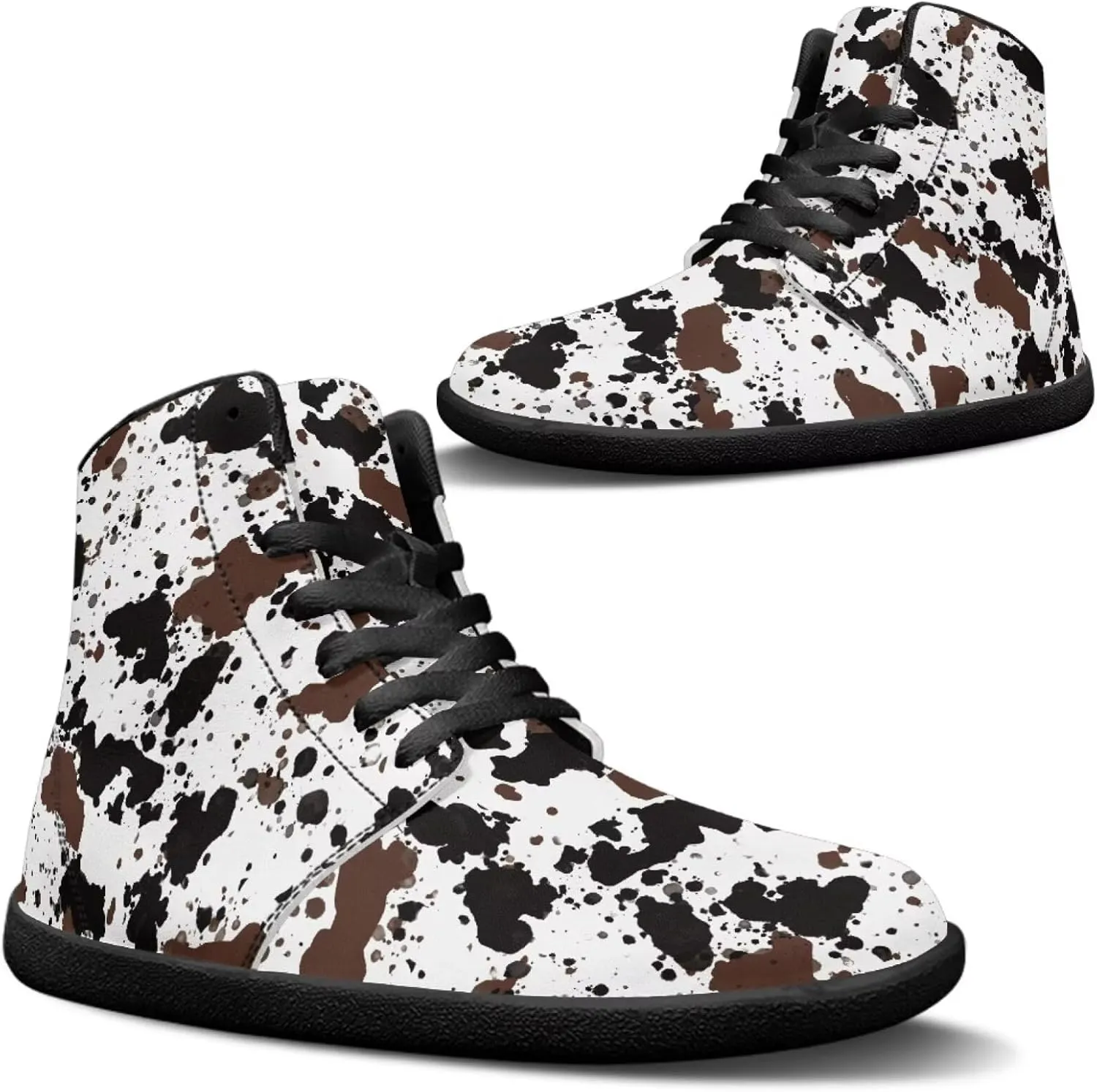 Binienty Men's Barefoot Sneakers High Top PU Extra Width Anti-Skid Running Cross Training Shoe Zero Cushion