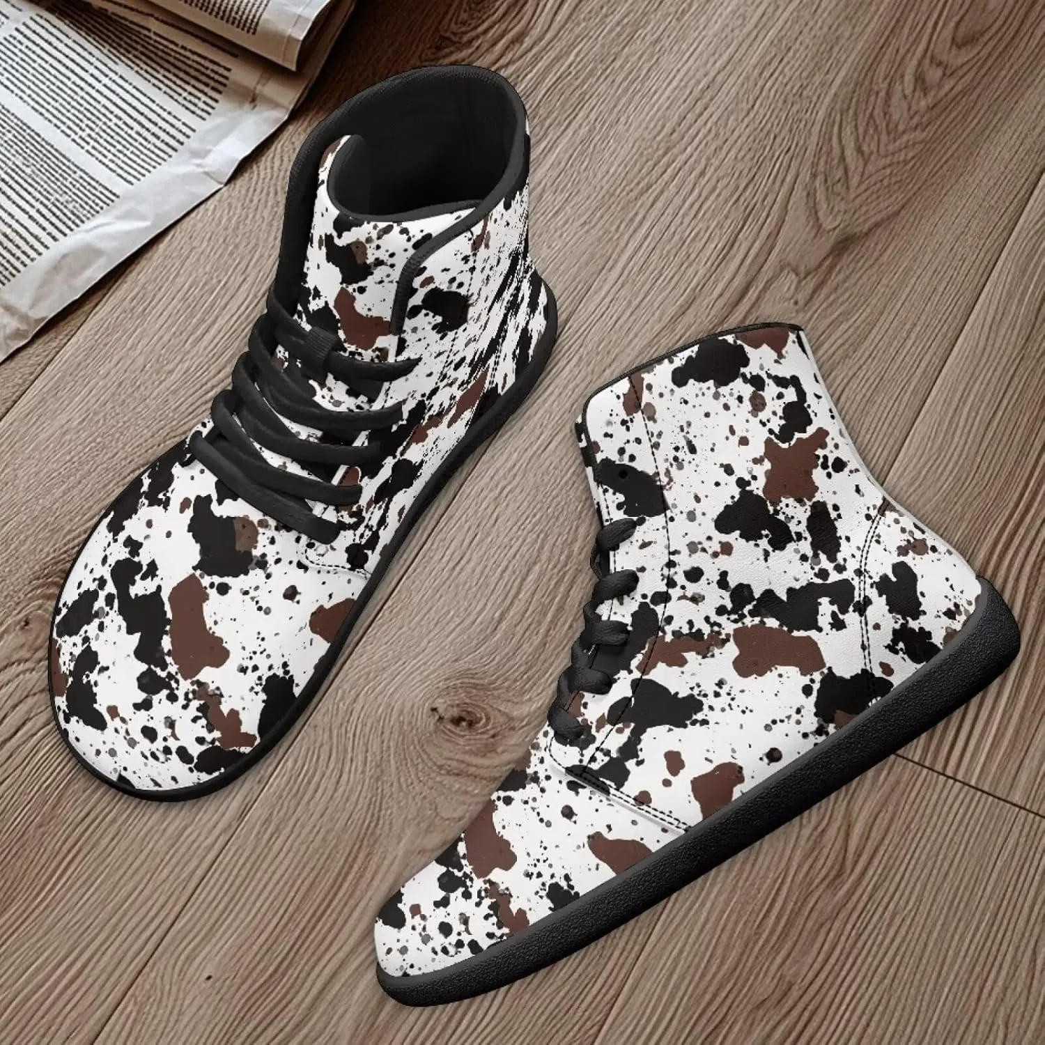 Binienty Men's Barefoot Sneakers High Top PU Extra Width Anti-Skid Running Cross Training Shoe Zero Cushion
