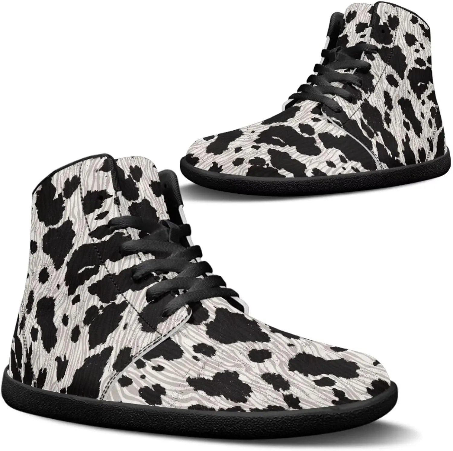 Binienty Men's Barefoot Sneakers High Top PU Extra Width Anti-Skid Running Cross Training Shoe Zero Cushion