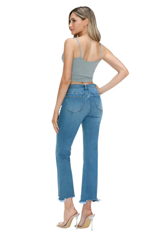 bytos Raw Hem Distressed Mid Rise Crop Jeans