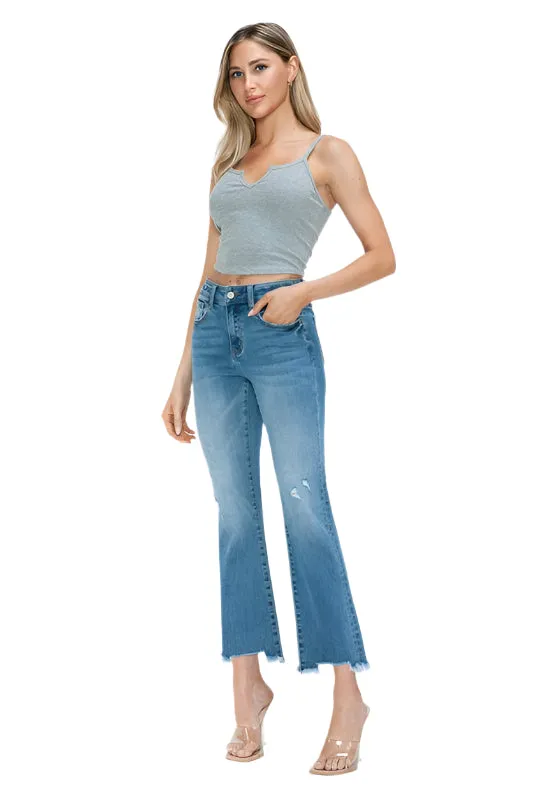 bytos Raw Hem Distressed Mid Rise Crop Jeans