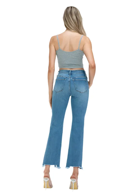 bytos Raw Hem Distressed Mid Rise Crop Jeans