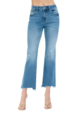 bytos Raw Hem Distressed Mid Rise Crop Jeans