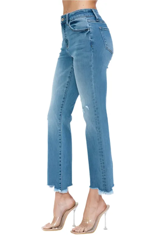 bytos Raw Hem Distressed Mid Rise Crop Jeans