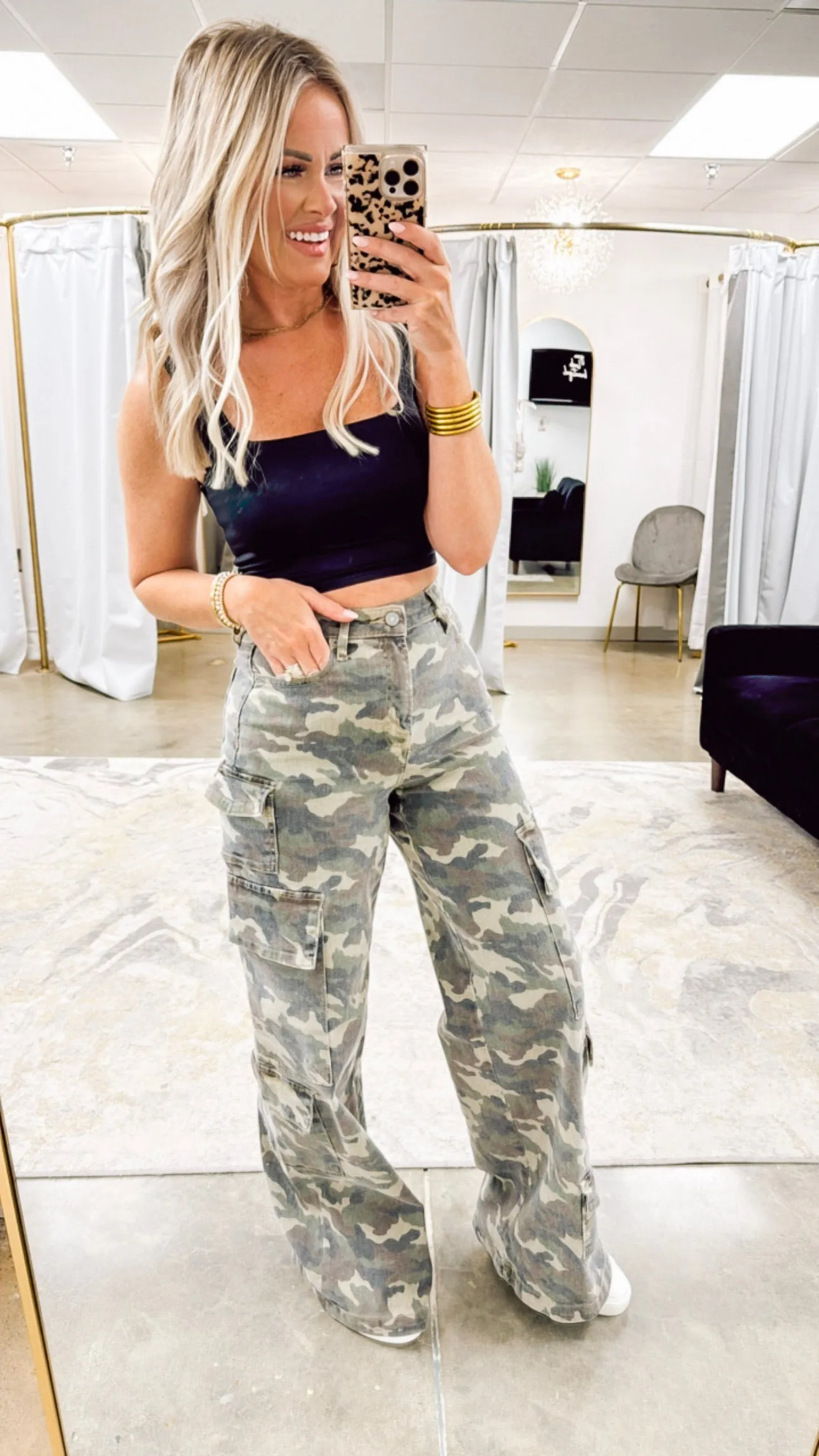 Camo Couture-High Rise Cargo Jeans