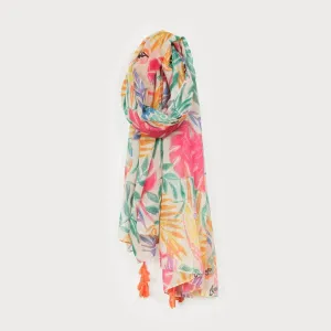 Caracol Lightweight Floral Scarf with Pom Poms - 6201
