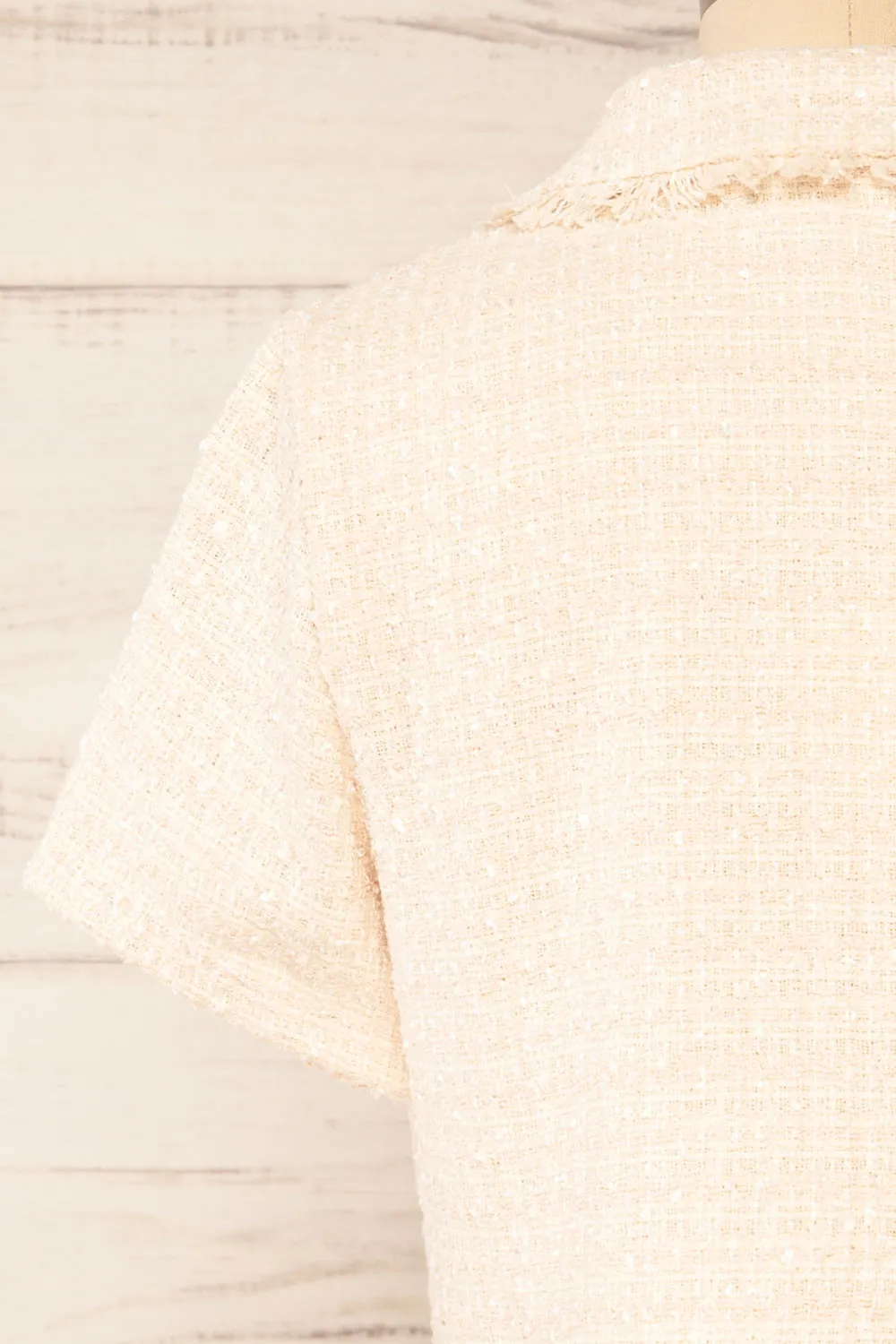 Cheryl | Cropped Cream Tweed Top w/ Pockets