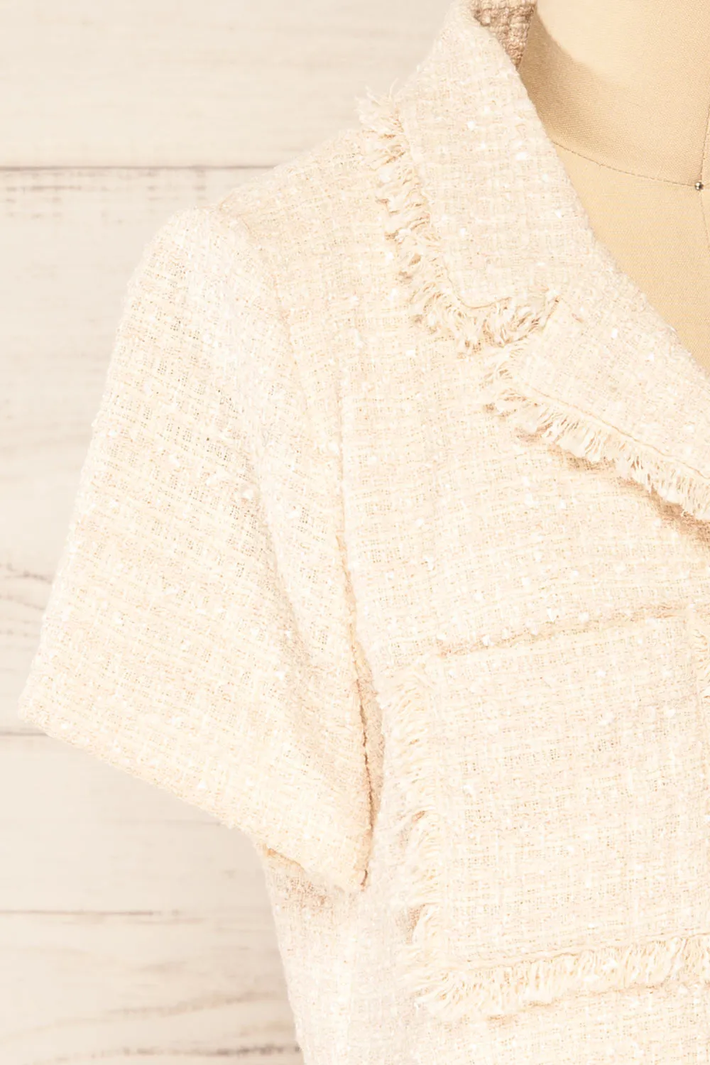 Cheryl | Cropped Cream Tweed Top w/ Pockets