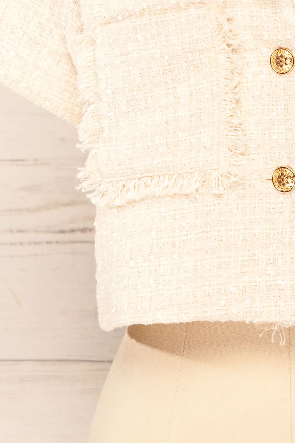 Cheryl | Cropped Cream Tweed Top w/ Pockets