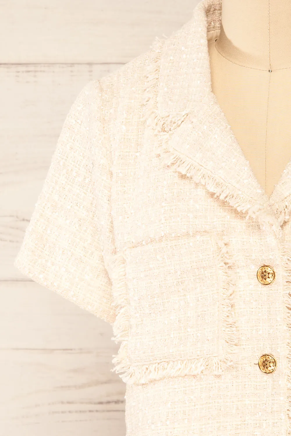 Cheryl | Cropped Cream Tweed Top w/ Pockets