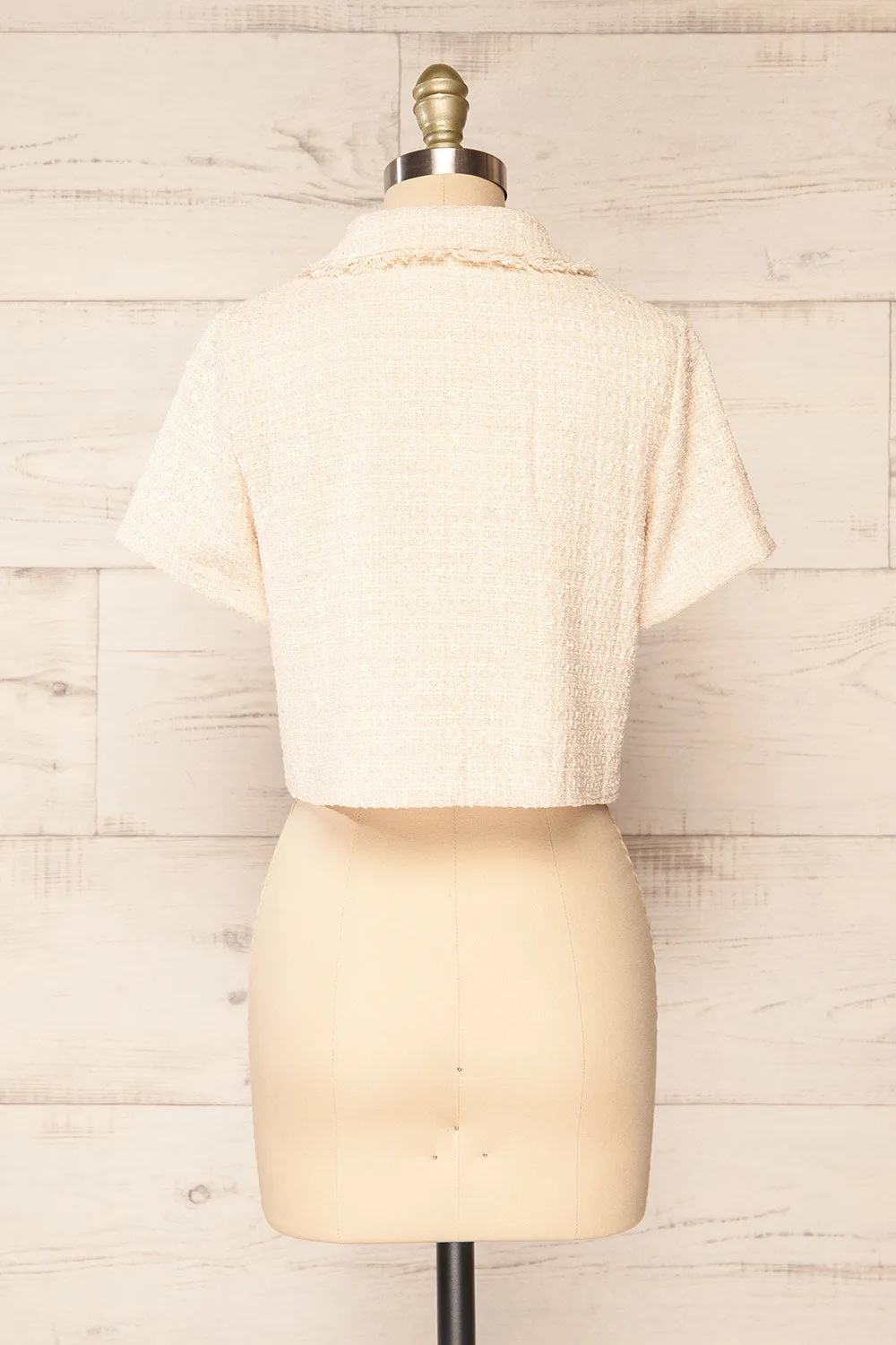 Cheryl | Cropped Cream Tweed Top w/ Pockets