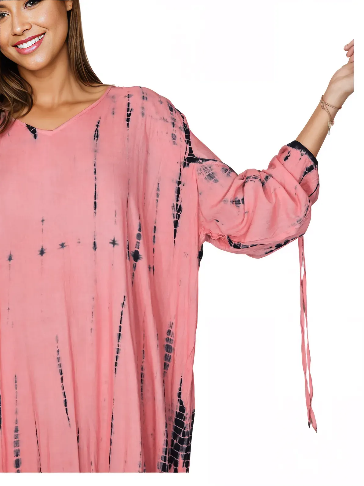 Coral Hand-Dyed Tie-Dye Maxi Kaftan Dress – Boho Chic, Flowy and Comfortable