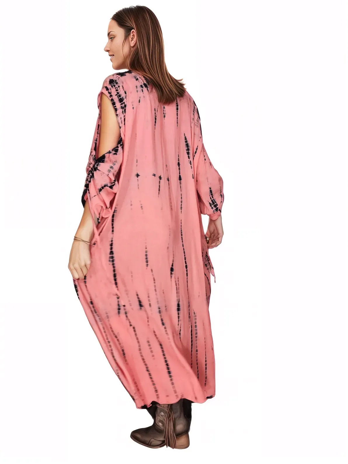 Coral Hand-Dyed Tie-Dye Maxi Kaftan Dress – Boho Chic, Flowy and Comfortable