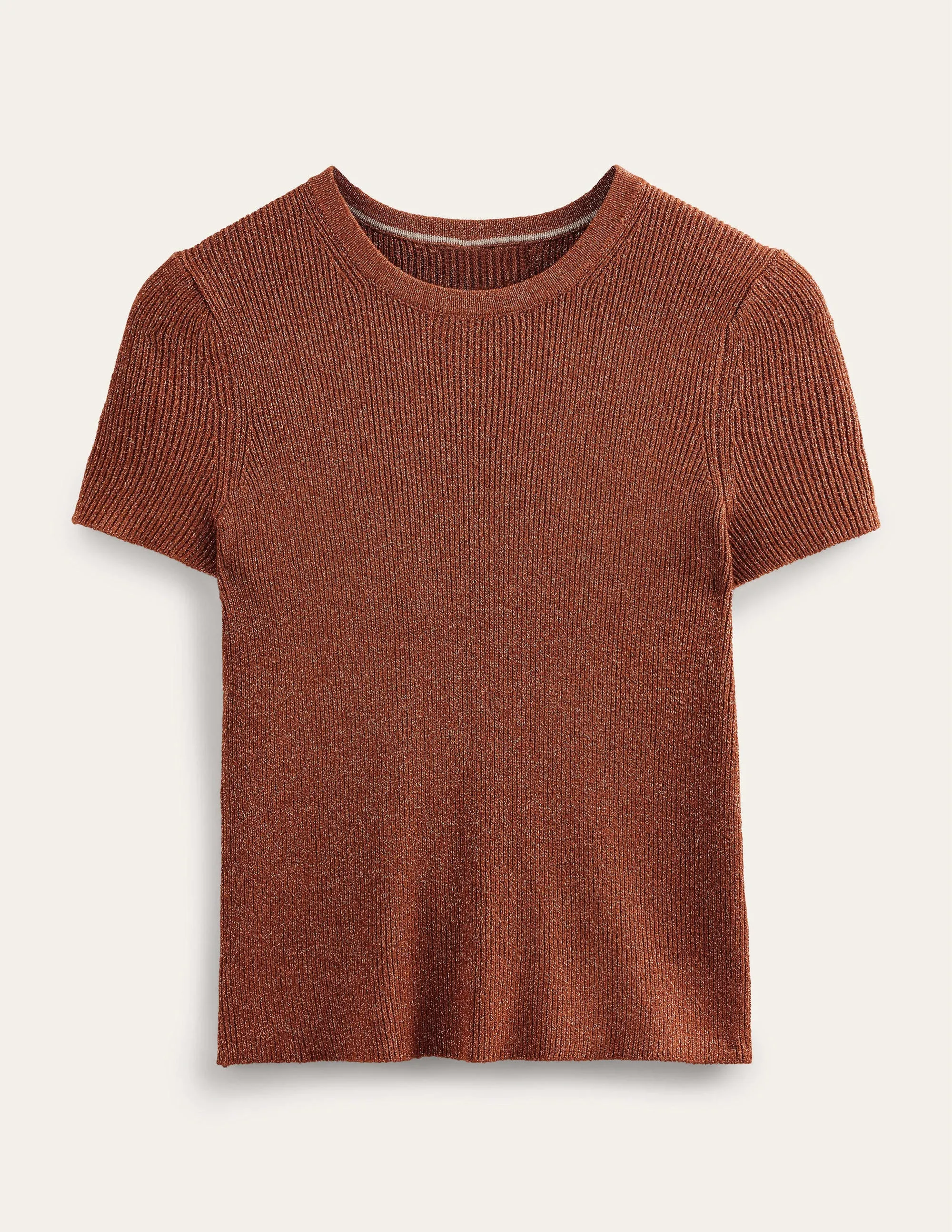 Cropped Sparkle Knit T-Shirt-Cognac Bronze Gold Sparkle