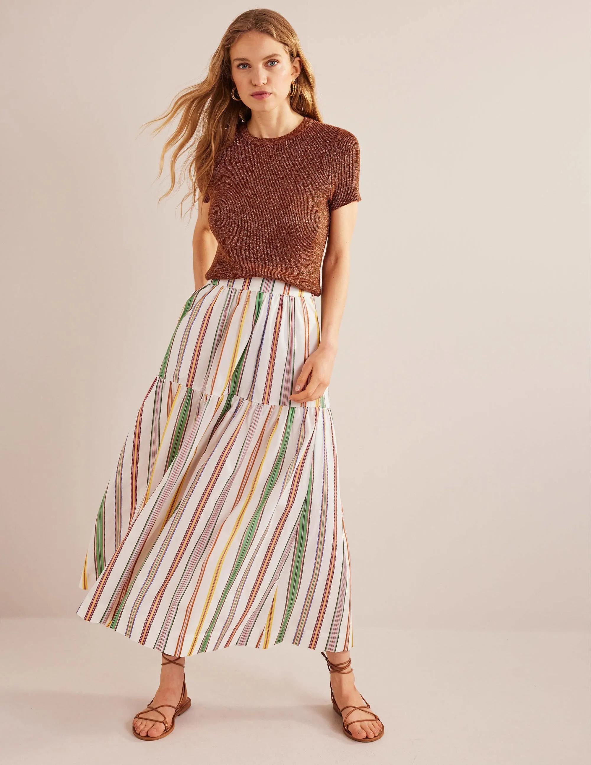 Cropped Sparkle Knit T-Shirt-Cognac Bronze Gold Sparkle