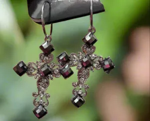 Crystal Dangle Cross Earrings