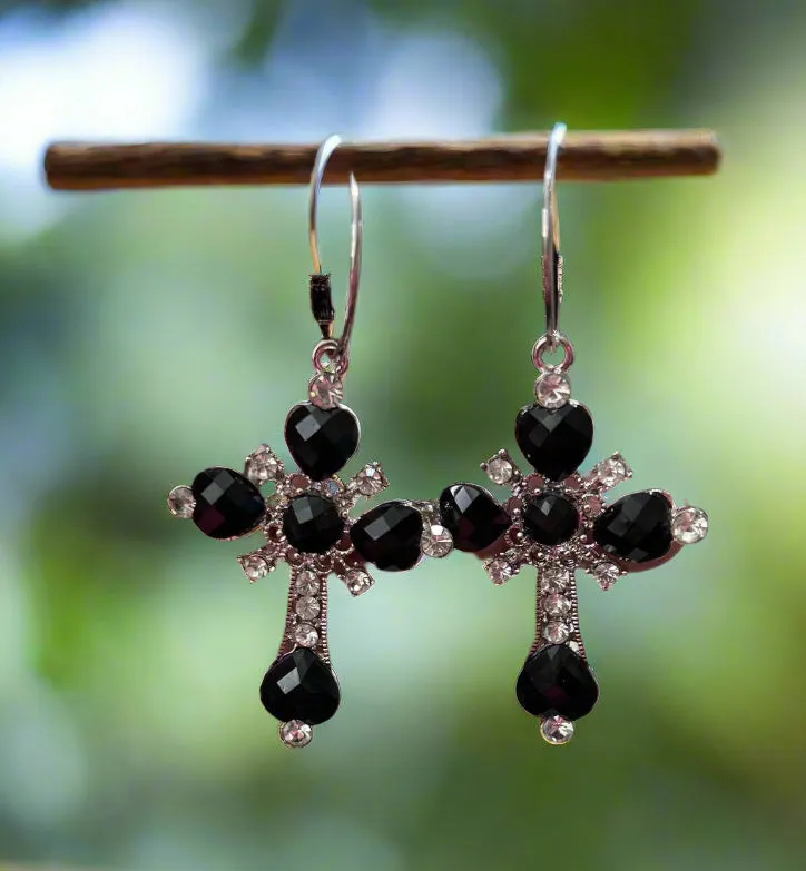 Crystal Dangle Cross Earrings