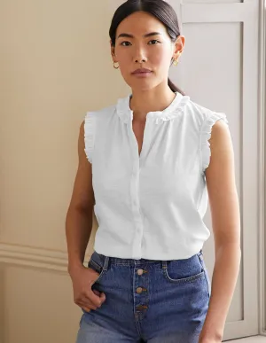 Daphne Frilly Sleeveless Shirt-White