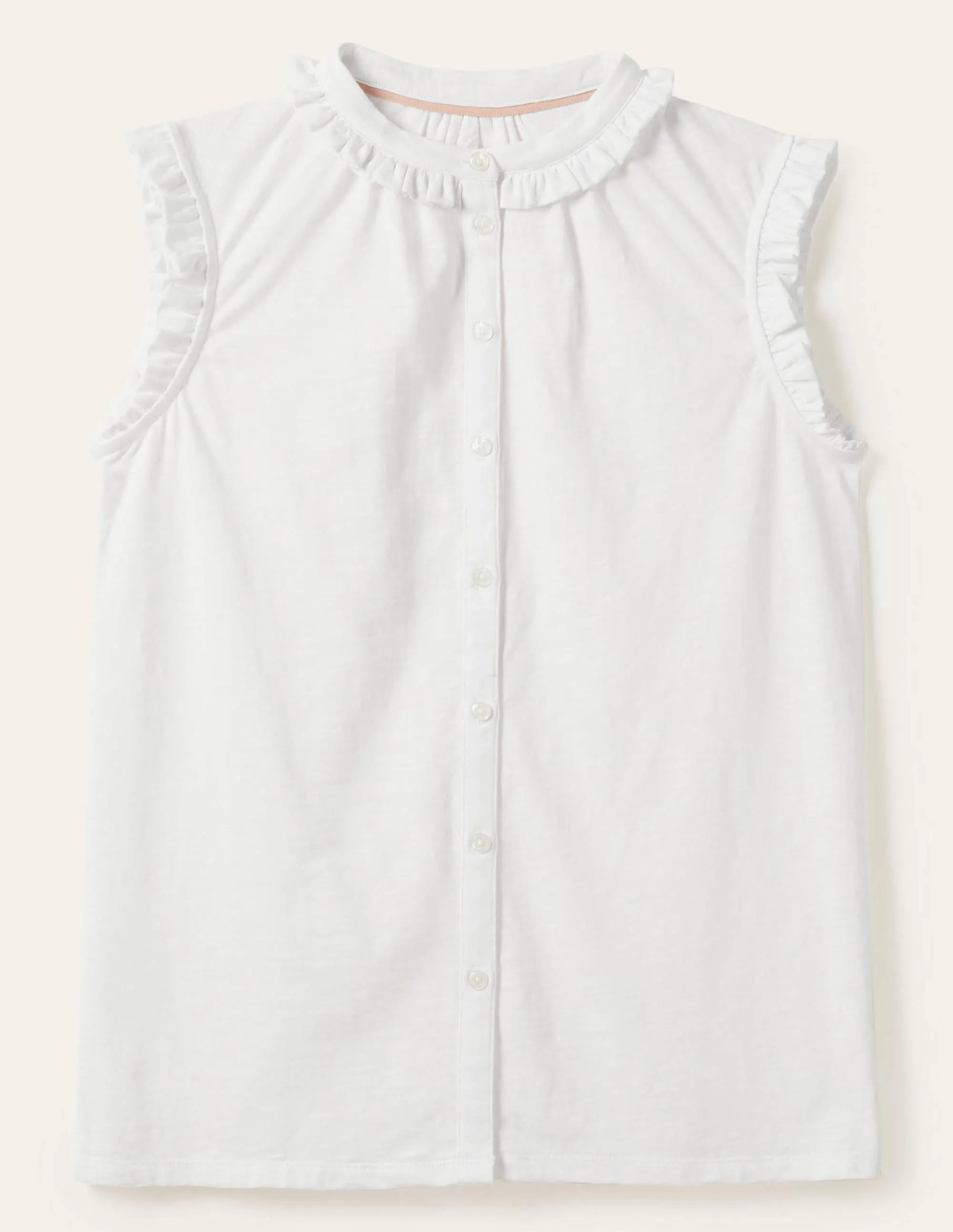 Daphne Frilly Sleeveless Shirt-White