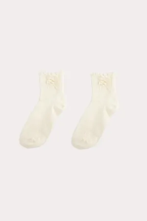 Duo Bow Socks White