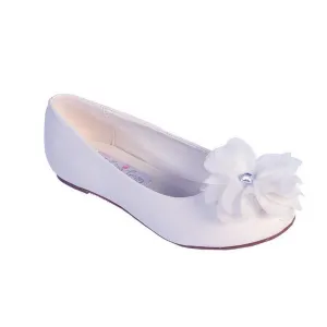 Girls White Chiffon Rhinestone Large Flower Adorned Flats 5 Toddler-13 Kids