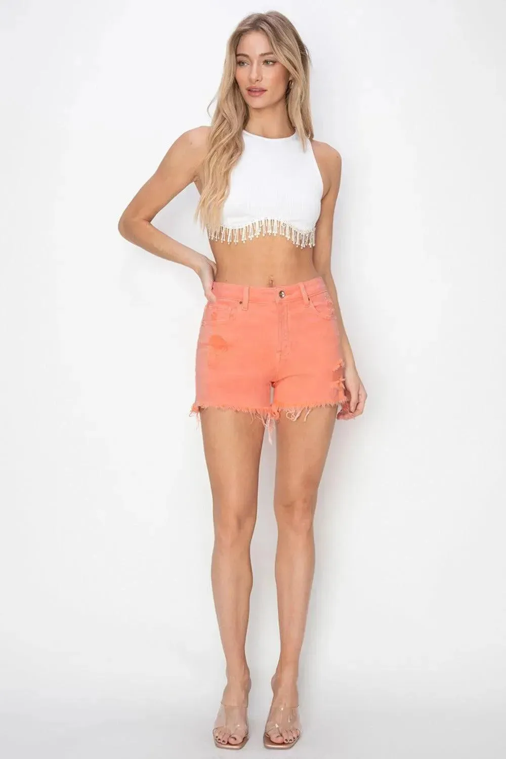 High-Rise Distressed Denim Shorts for Women