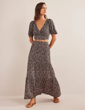 Jersey Maxi Skirt-Black, Paisley Terrace