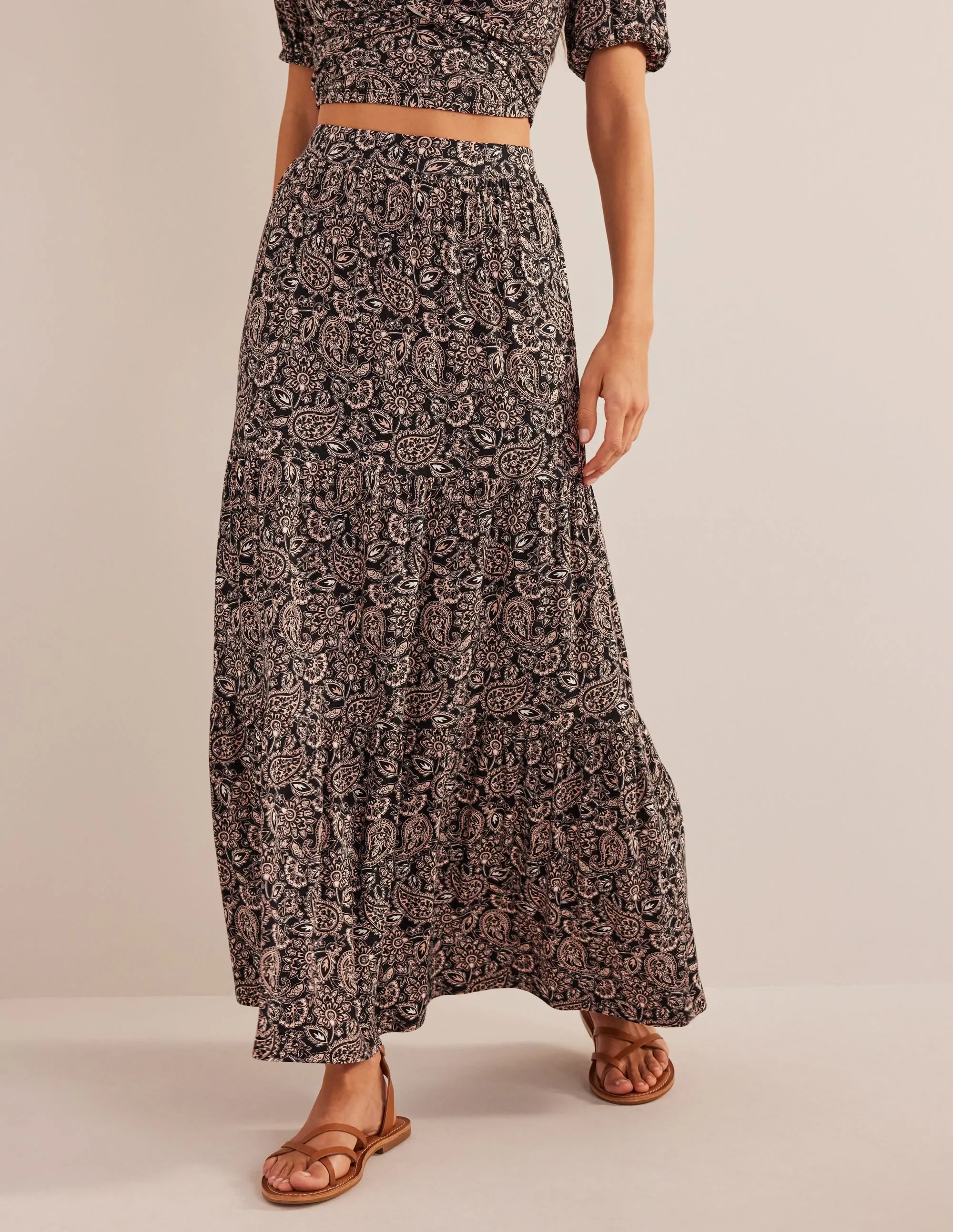 Jersey Maxi Skirt-Black, Paisley Terrace