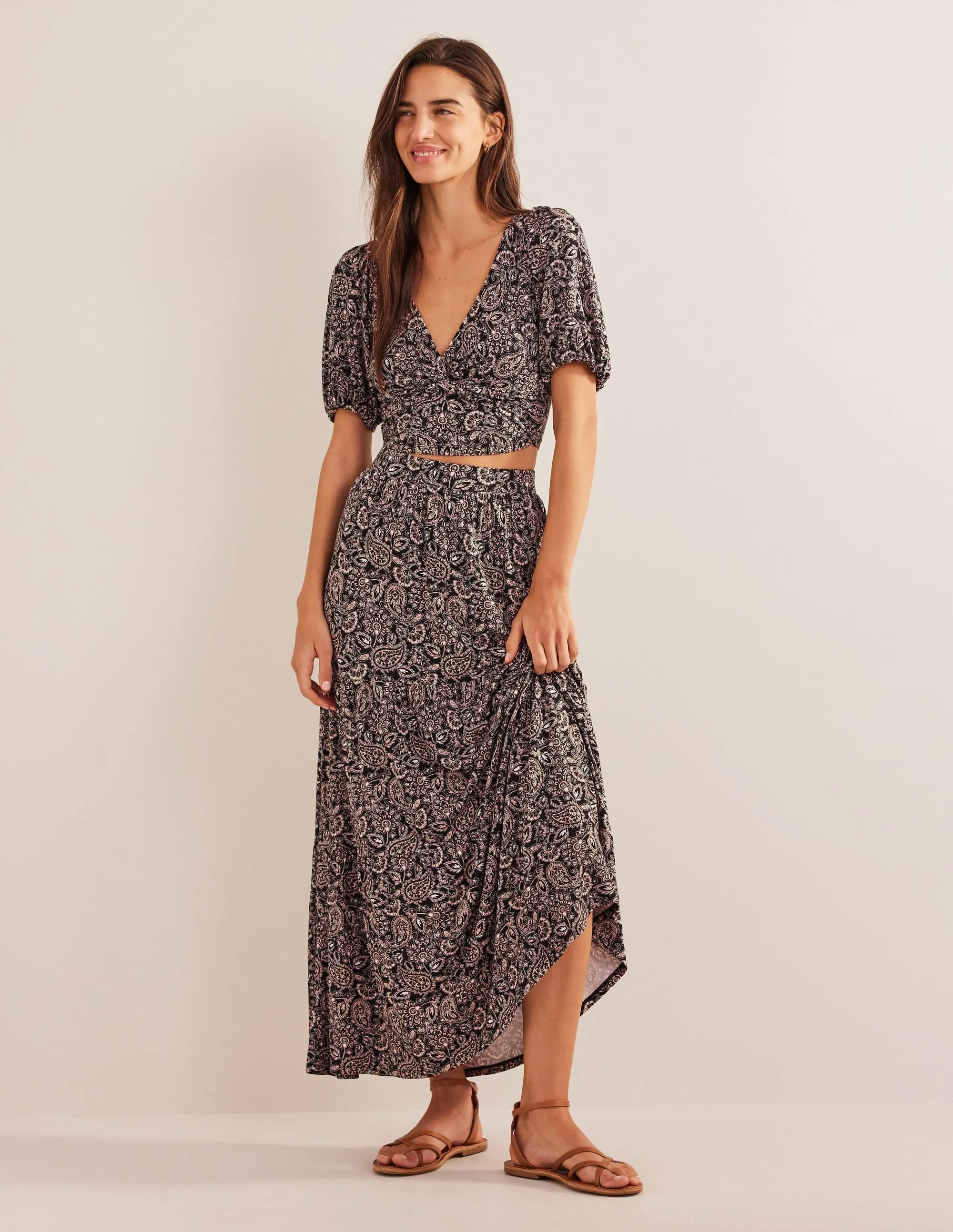 Jersey Maxi Skirt-Black, Paisley Terrace