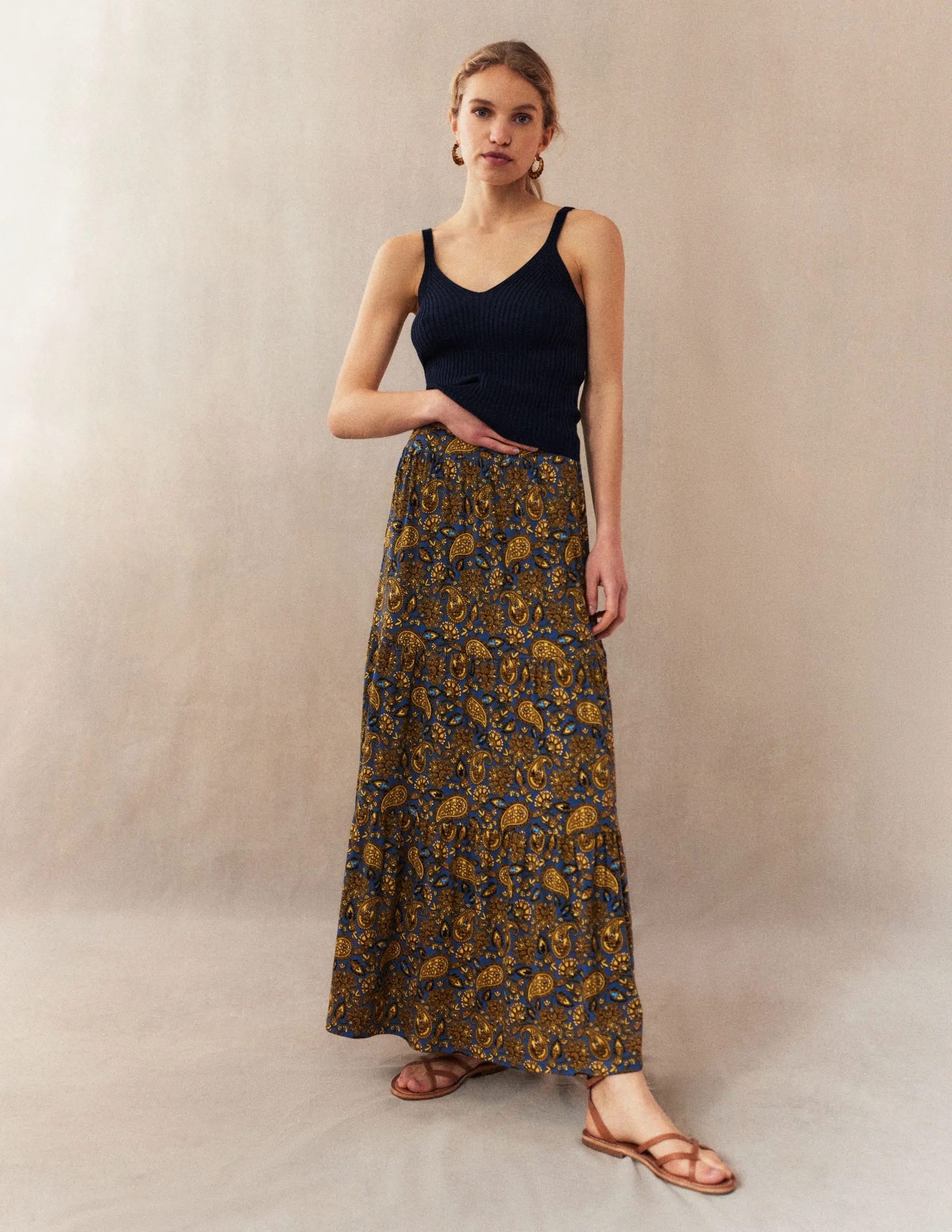 Jersey Maxi Skirt-Harvest Gold, Paisley Terrace