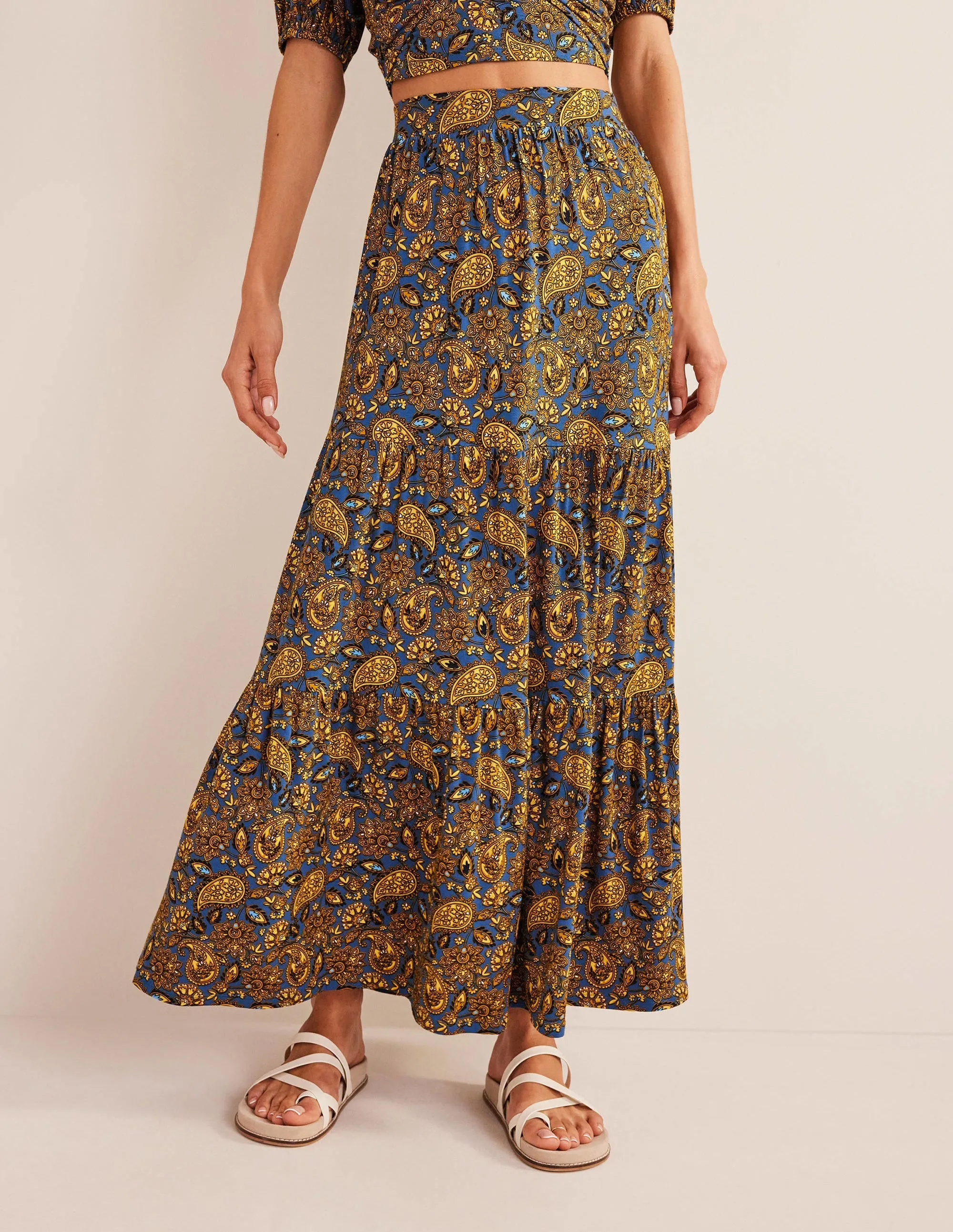 Jersey Maxi Skirt-Harvest Gold, Paisley Terrace