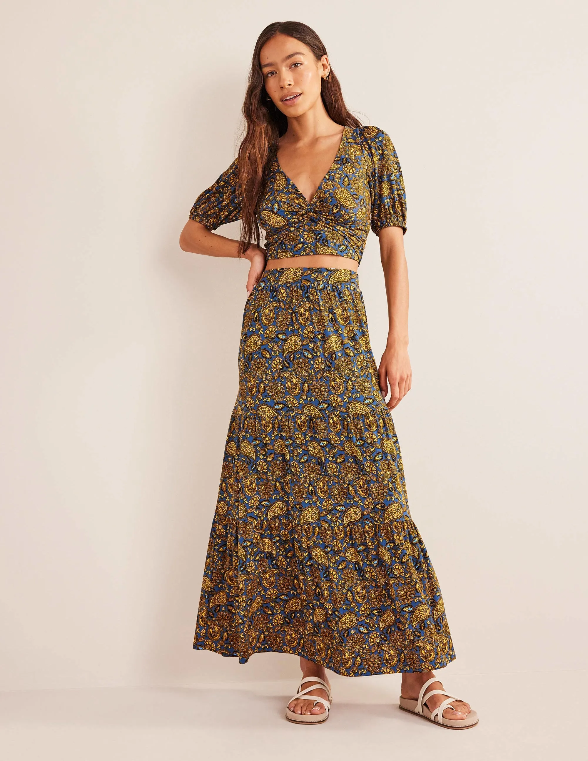 Jersey Maxi Skirt-Harvest Gold, Paisley Terrace