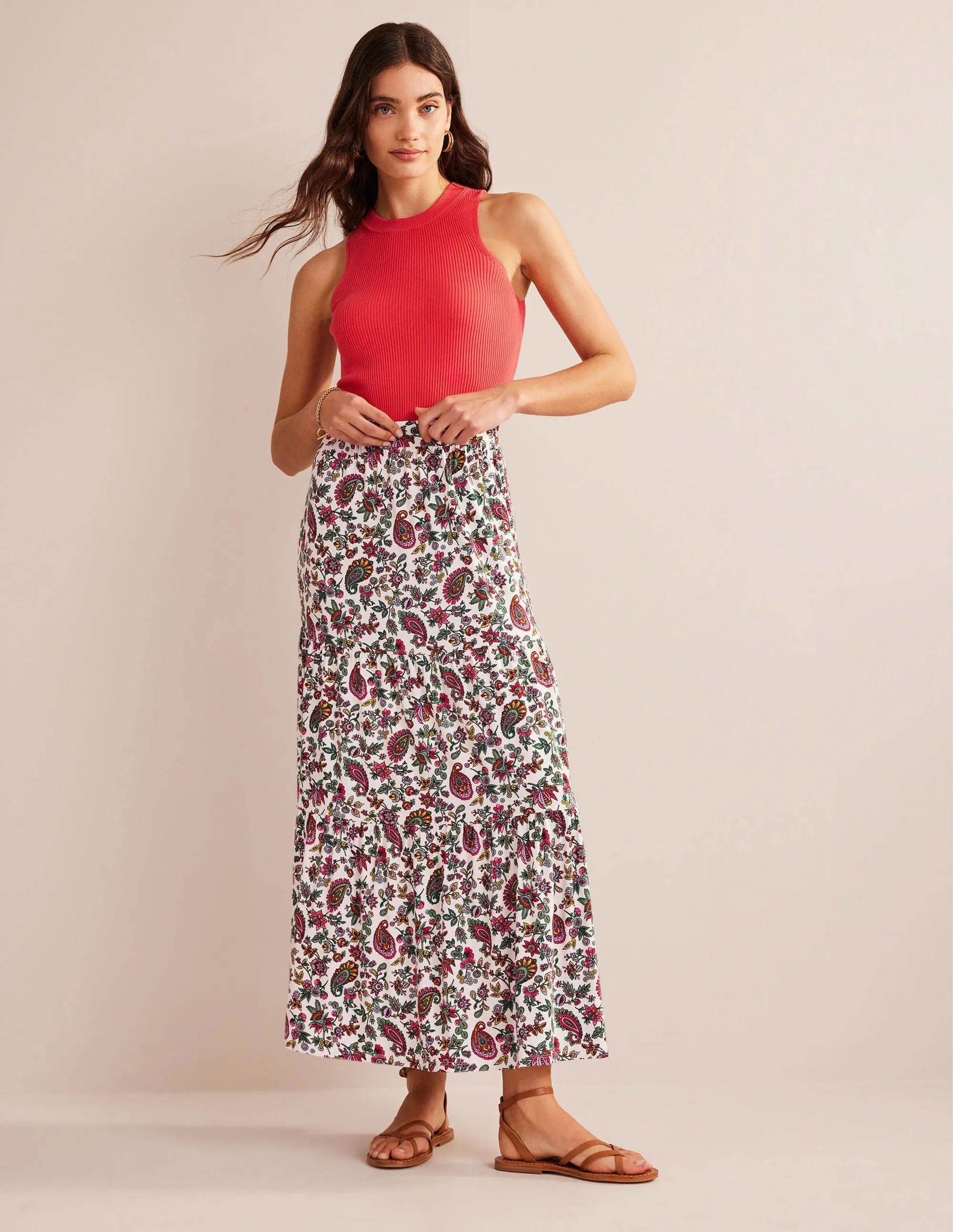 Jersey Maxi Skirt-Multi, Dandelion Paisley
