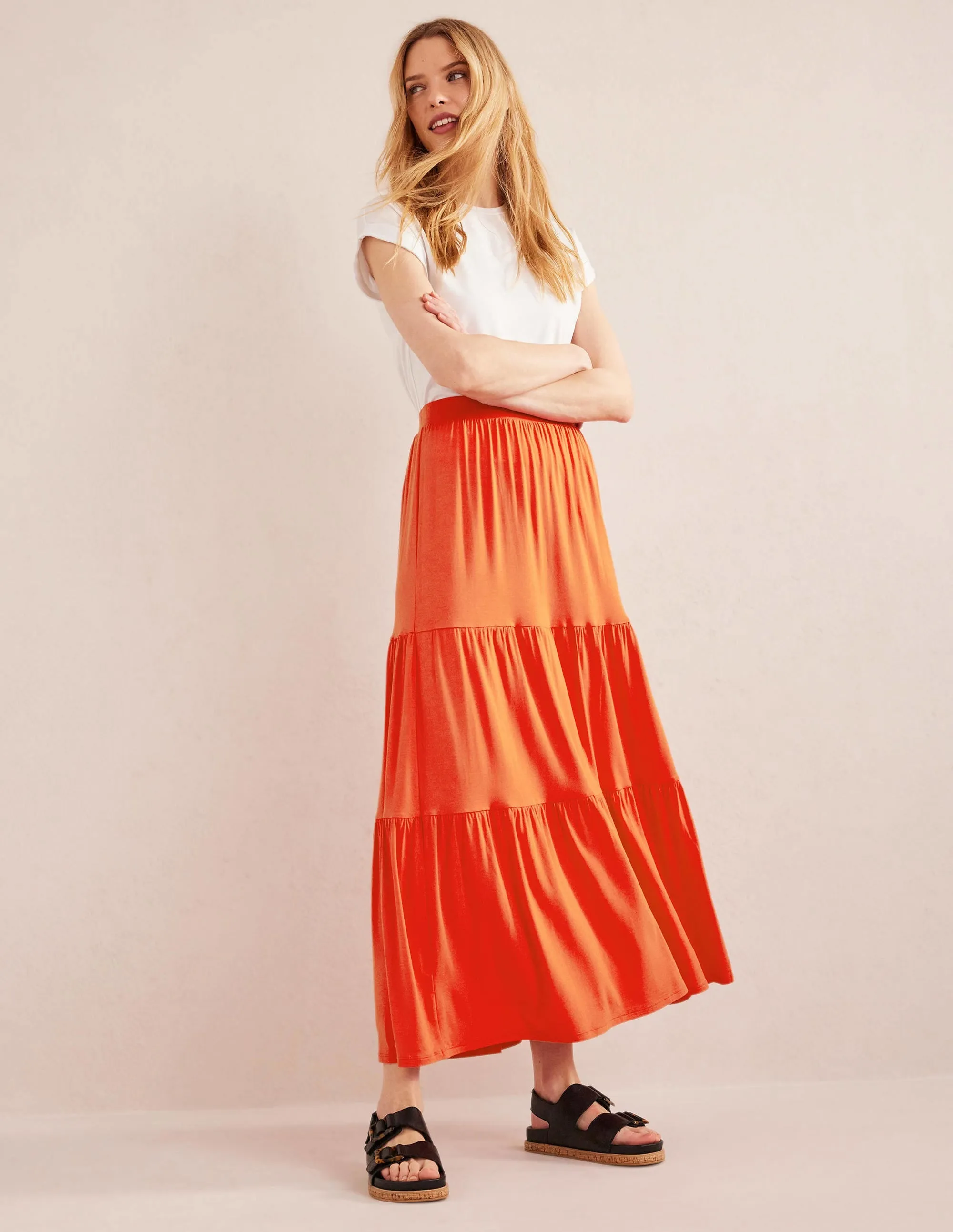 Jersey Maxi Skirt-Vermillion