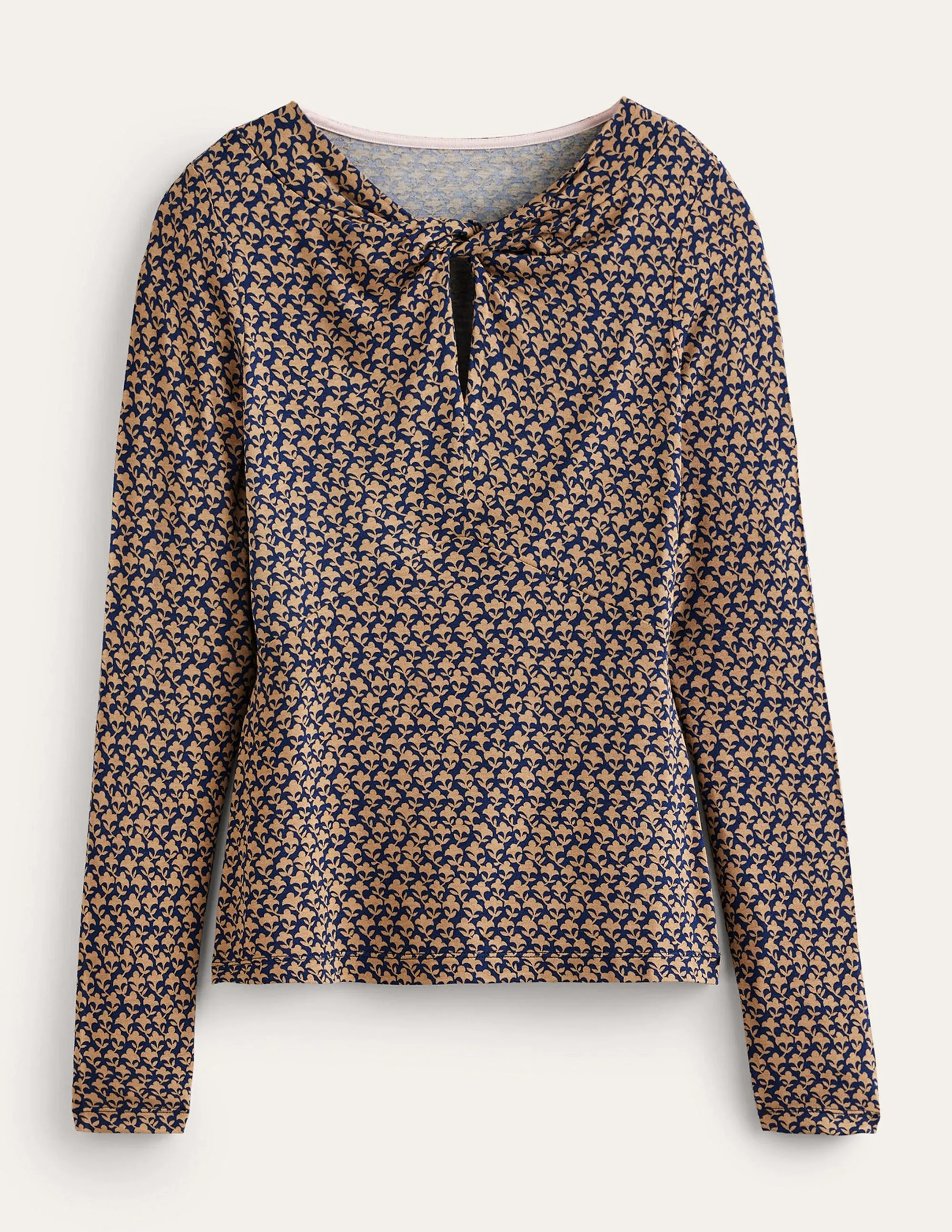 Knot Front Jersey Top-Camel, Lily Sprig