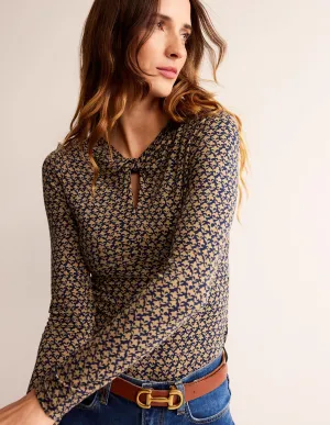 Knot Front Jersey Top-Camel, Lily Sprig