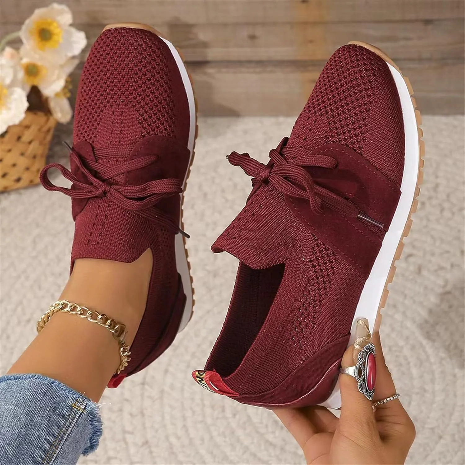 Ladmiple Running Shoes For Women Walking Shoes Slip on Sock Sneakers Lady Girls Mesh Loafers Non Slip Fashion Tennis Shoes