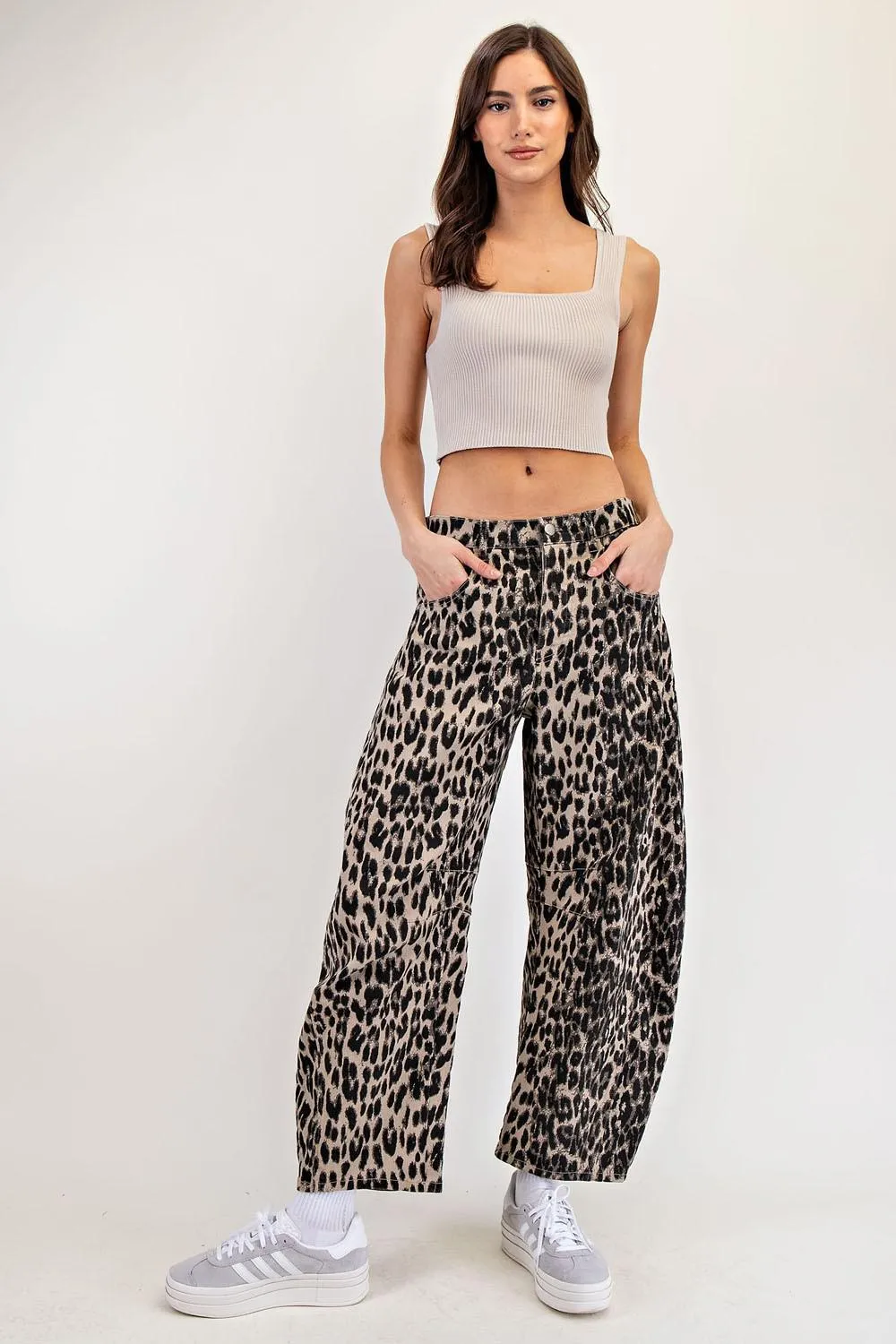 Leopard Printed Barrel Jeans
