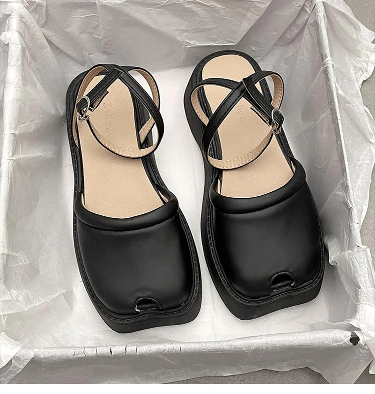 Low Sandals Woman Leather Summer Nubuck Shoes Closed Toe Espadrilles Platform Suit Female Beige Breathable Low-heeled Comfo
