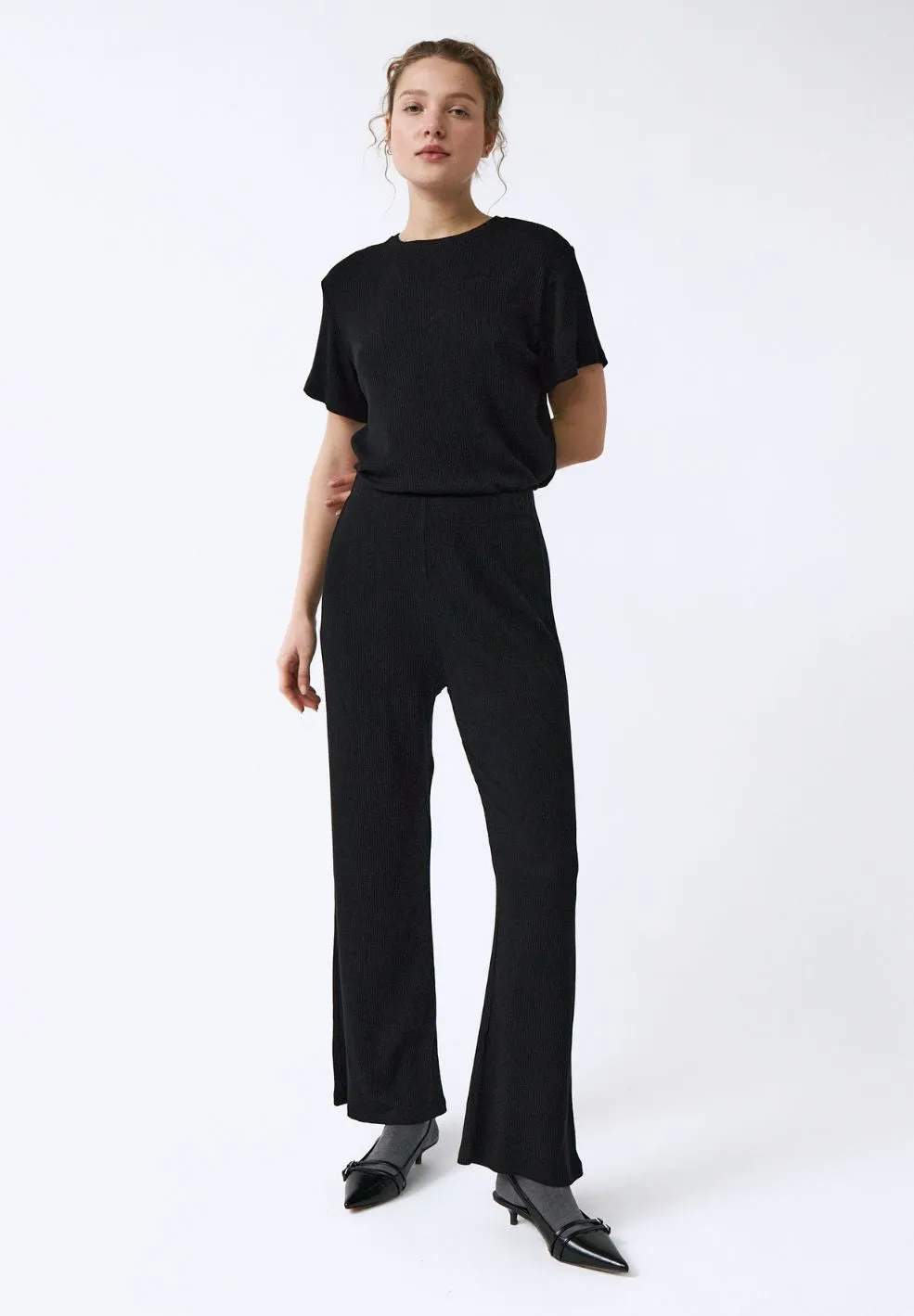 Lula Fine Rib Pant Black